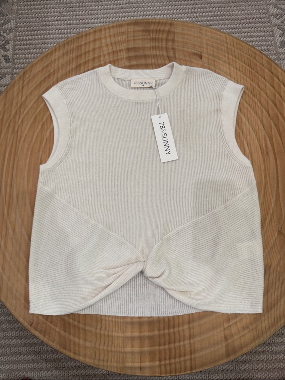78&Sunny Cream Twist-Front Sleeveless Knit Tank